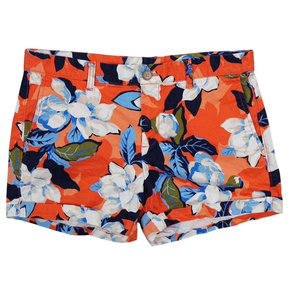 Gap Girlfriend Short Women 8 Orange Floral Khakis Tropical Summer All Over Print